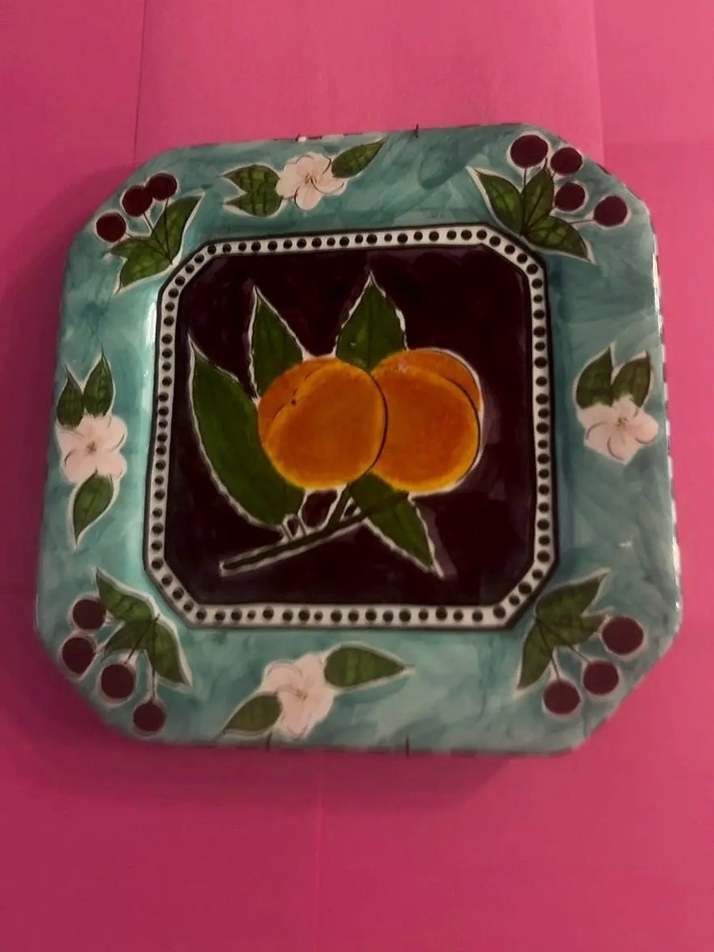 Purifoy Ceramic Square Decorative with Peaches - Perfect for Modern Farmhouse